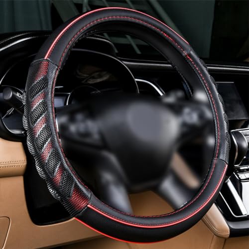 Flying Banner car Steering Wheel Cover Faux Leather Massage Universal fit 3D Honeycomb Hole Anti-Slip Sporty 15 Inches (Red Black) - color: Red black