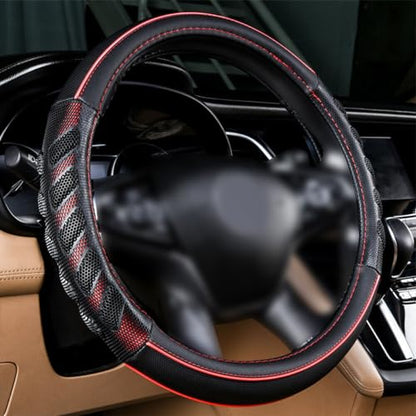 Flying Banner car Steering Wheel Cover Faux Leather Massage Universal fit 3D Honeycomb Hole Anti-Slip Sporty 15 Inches (Red Black) - color: Red black