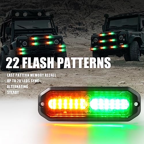 WINECO Green/Amber led strobe lights for trucks 8pcs 12-LED Surface Mount Flashing Strobe Lights kit for Trucks Car Vehicles LED Mini Grille Grill Strobe Light Head Emergency Hazard Warning lights - color: Green/Amber