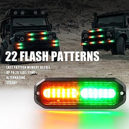 WINECO Green/Amber led strobe lights for trucks 8pcs 12-LED Surface Mount Flashing Strobe Lights kit for Trucks Car Vehicles LED Mini Grille Grill Strobe Light Head Emergency Hazard Warning lights - color: Green/Amber