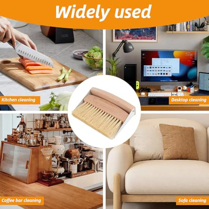Small Dustpan and Brush Set with Wooden Handle,Mini Metal Crumb Sweeper for Countertops,Desk,Pet Hair,Car,Portable Cleaning Tools for Kitchen,Camping,Sofa (White) - color: White