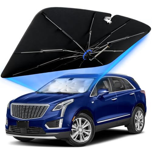 Windshield Sun Shade for Cadillac XT5 2017-2026 with 360° Rotating Shaft, Custom Fit Umbrella Sunshade for UV Blocking, Interior Heat Protection, Easy Storage - size: Fit for Cadillac XT5 2017-2026