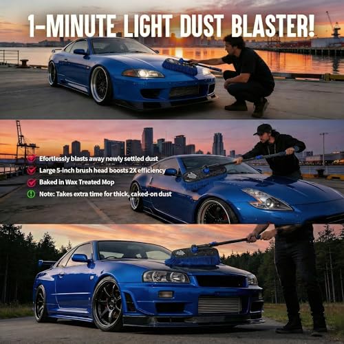 Flash Dog Car Duster Exterior - Wax Treated Cotton & Extendable Aluminum Alloy Handle Scratch Free Cleaning Brush for Cars, Trucks, SUVs, RVs, Motorcycles | Waterless Dust & Pollen Remover - color: Blue