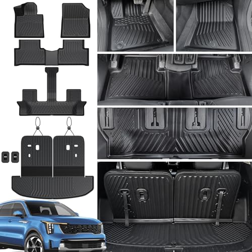 Floor Mats Cargo Mat Set for 2021-2024 2025 2026 Kia Sorento 6/7 Seats Car Mat Accessories(Not Fit Hybrid), All Weather TPE Cargo Liner Trunk Mat for S LX EX SX(Floor Mats+2-in-1 Cargo Mat) - style: Floor Mats+2-in-1 Cargo Mat