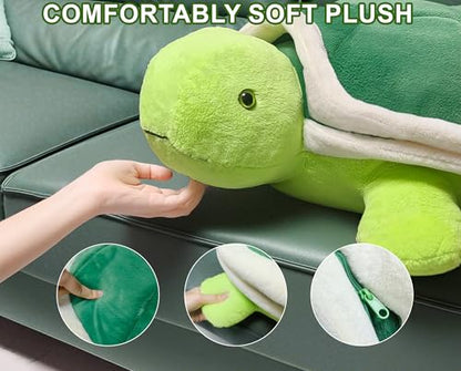 Couch Cup Holder Pillow Tray & Caddy,Headrest and Giant Turtle Stuffed Animal-For Sofa, Bed, Car，Camping, Double Smooth zippers for the shell, soft plush.Spill-Proof Machine Washable tray (23inches）