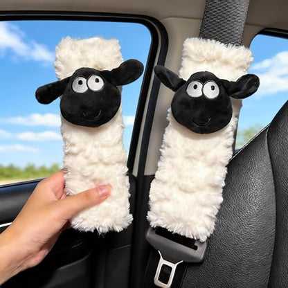 2 PCS Seat Belt Cover Pad, Cute Kawaii Sheep Seatbelt Covers for Kids, Winter Plush Fluffy Soft Seat Belt Cover, Seatbelt Cushion,Car Seat Strap Pads (H-Sheep) - color: H-Sheep
