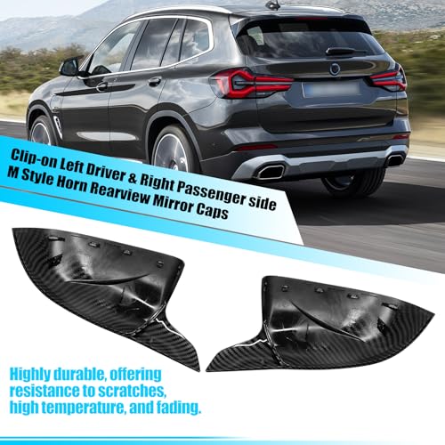 Jaronx Compatible with BMW Mirror Cover X3 G01 2019-2024,X4 G02/X5 G05/X7 G07 2019-2024,X6 G06 2020-2024, Clip-on M Style Horn Mirror Caps for BMW, Left Driver & Right Passenger (Carbon Fiber Pattern) - size: Mirror Cover Carbon Fiber Pattern