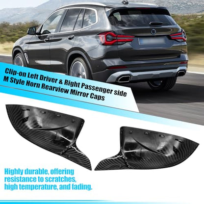Jaronx Compatible with BMW Mirror Cover X3 G01 2019-2024,X4 G02/X5 G05/X7 G07 2019-2024,X6 G06 2020-2024, Clip-on M Style Horn Mirror Caps for BMW, Left Driver & Right Passenger (Carbon Fiber Pattern) - size: Mirror Cover Carbon Fiber Pattern