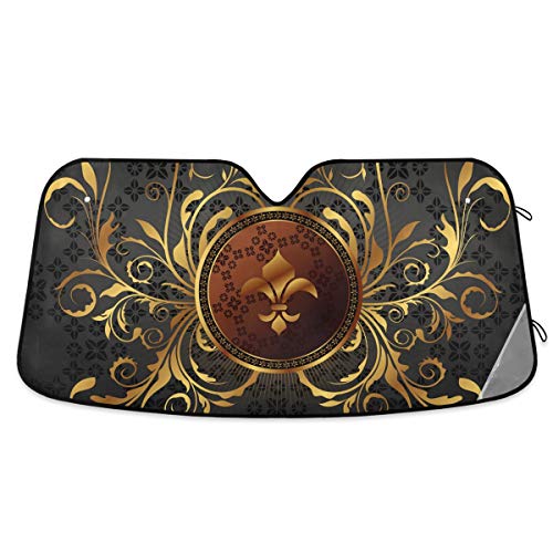 Gold Vintage Fleur De Lis Car Windshield Sunshade Foldable Reflective Sun Shade Blocks UV Rays - color: Vintage