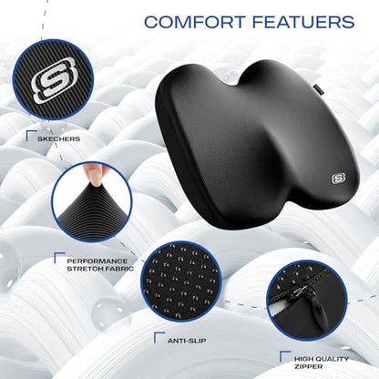 Skechers Seat Cushion, Ergonomic Memory Foam Cushion for Long Sitting Hours on Office & Home Chair, Car Seat Cushion for Sciatica, Coccyx Cushion,Black - color: Black