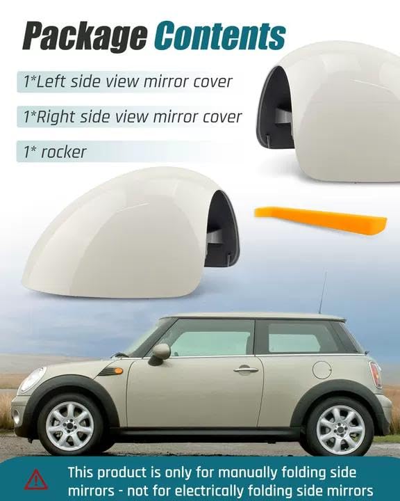Left Right Side Mirror Caps Rearview Mirror Cover Cap Glossy White Pair Fit for Mini R55 R56 R57 R58 R59 R60 R61 2007-2016 Manual Folding Mirrors Only Replace 51162754913, 51162754914 - size: Glossy White
