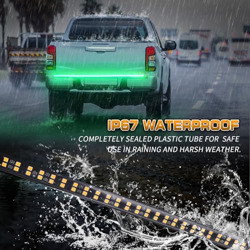 XRIDONSEN 60 inch Truck Tailgate Green Emergency Lights Strip 360 LED Strobe Light Rear Window Lights Flashing Warning Hazard Safety First Responder Lights for Vehicles Trucks Pickup - color: Green