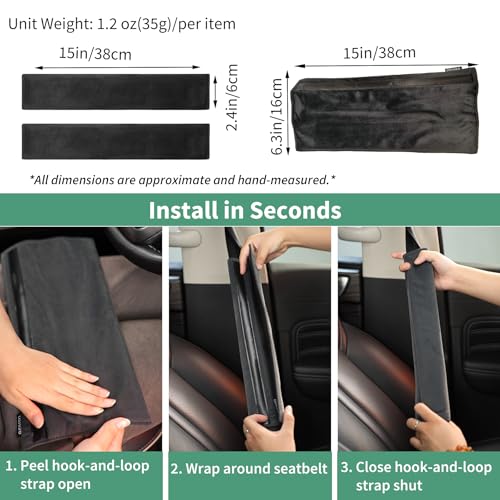 2PCS Car Seat Belt Cover Pad 15 Inch Long, Slim Car Seat Shoulder Strap Pads, Soft Velvet Fluffy Seatbelt Cushion Protect Neck&Shoulder, Thin Car Seatbelt Covers Pad Universal Fit Most Vehicles(Black) - color: Black-2PC