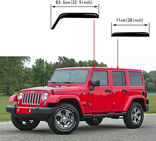 94249 Original Side Window Visor Deflector Rain Guard,Outside Mount Tape-on Shatterproof Dark Smoke,4pcs Window Shades fit for 2007-2018 Jeep Wrangler 4-Door (JK) - size: 2007-2018 Wrangler JK 4-Door Outside Mount