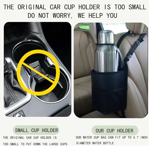 Large Car Cup Holder Expander, Fits Large 24/36/40/46oz Water Bottles, Big Drinks Holder Bag- Universal Auto Vehicle for Cars, SUV & Truck RV's golf-carts (Brown) - color: Brown