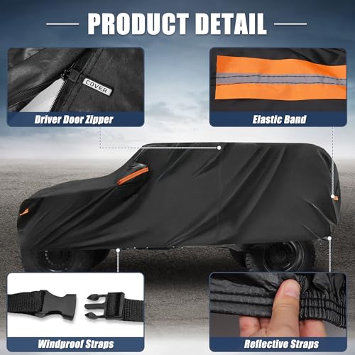 X AUTOHAUX Car Cover for Jeep Wrangler 2DR 2007-2017 Aluminum Film Outdoor Waterproof Sun Rain Snow Hail Protection with Driver Door Zipper - size: for Jeep Wrangler JK 2 Door 2007 -2017