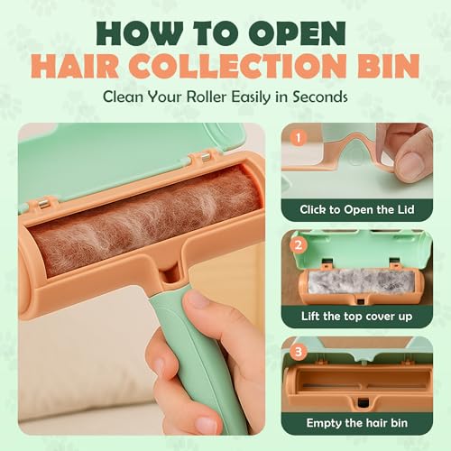 Pet Hair Remover Roller - Reusable Lint Roller for Dog and Cat Hair, Easy to Clean Electrostatic Pet Hair Removal Tool with Ergonomic Grip for Bedding, Couch, Carpet and Car Interiors - color: Green
