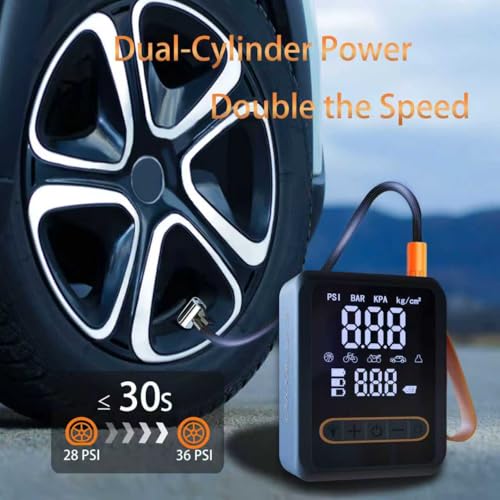 Tire Inflator Portable Air Compressor, 150PSI Dual-Cylinder, 12V DC and Cordless Air Pump, 3X Fast Inflation, with Digital Pressure Gauge, LED Light and Auto Shut-Off, for Car, Motorcycle, Bicycle