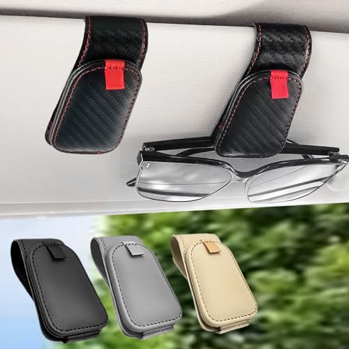 Sunglass Holder for Car, 2 Pack Car Sunglass Holder Visor Clip Magnetic Leather Sun Glasses Eyeglass Hanger, Fit for Different Size Eyeglasses, Carbon Fiber Black/Red - color: Carbon Fiber Black/Red