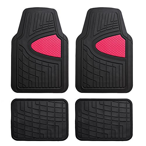 FH Group Automotive Floor Mats - Heavy-Duty Rubber Floor Mats for Cars, Universal Fit Full Set, Climaproof Floor Mats, Trimmable Floor Mats for Most Sedan, SUV, Truck Floor Mats Pink - color: Pink, style: Full Set Floor Mats