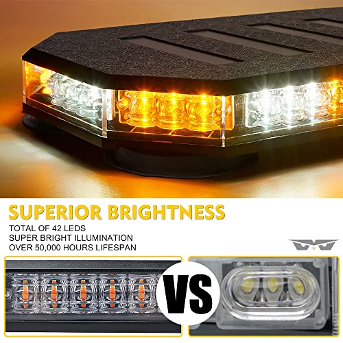 LUMENIX 42 LED Roof Top Strobe Beacon Light Bar Hazard Warning Emergency Flashing Plow Lights with Controller for Construction Vehicles Tow Trucks Postal Cars Snowplow Amber White (Patent Design) - color: White Amber