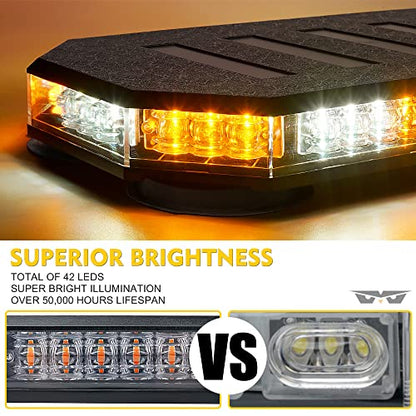 LUMENIX 42 LED Roof Top Strobe Beacon Light Bar Hazard Warning Emergency Flashing Plow Lights with Controller for Construction Vehicles Tow Trucks Postal Cars Snowplow Amber White (Patent Design) - color: White Amber
