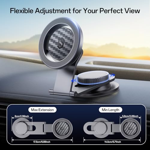 SYNCWIRE Fits MagSafe Car Mount for Universal Dashboard & Tesla Screen,Kevlar Silver Magnetic Phone Holder for Car,Super Stable Magnetic Car Phone Mount for iPhone 17 Pro Max 16 15 14 13 12&All Phones - color: Silver