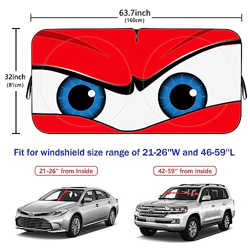 Car Windshield Sun Shade, Funny Car Eyes Sun Visor Wear-Resistant Black Tape, Foldable 63.7" L x 32" W - color: Angry Red Eyes, size: Medium