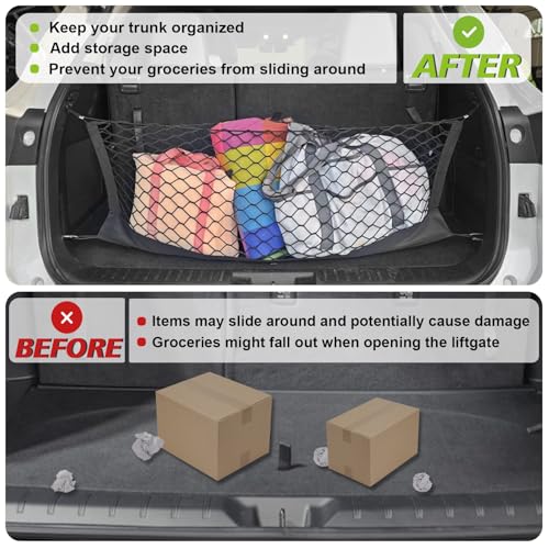 Muslogy Truck Bed Cargo Net Trunk Netting Compatible with 2014-2025 2026 Toyota Highlander Accessories, Pickup Cargo Organizer SUV Sedan Storage Net w/Heavy Duty Carabiners - style: 2014+ Highlander