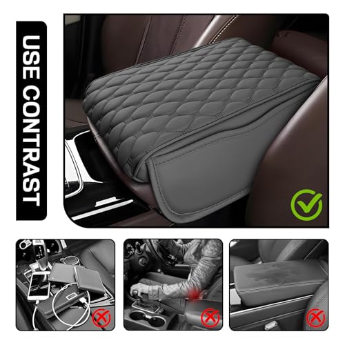 wuyaoyao Car Center Console Cover, 12.13"×8.66"×3.74" Leather Car Armrest Cover with with 2 Side Pockets, Memory Foam Soft Auto Armrest Cushion Pad, Universal Vehicle Arm Rest Protector (Gray) - color: Gray