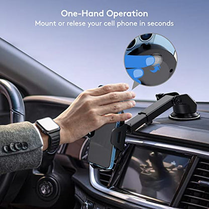 Car Phone Holder Mount, [Strong Suction Cup] [Military Grade Durable] for Windshield and Dashboard, Adjustable Long Arm Compatible with iPhone 17 16 15 14 Pro Max and All Smartphones,Black