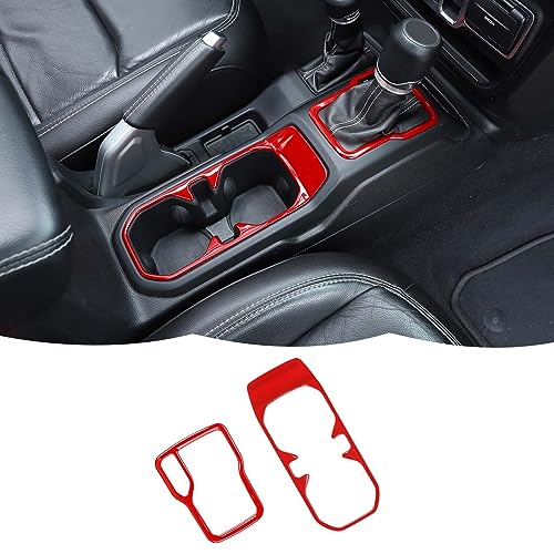 Cup Holder Trim Cover Gear Shift Cover Center Console Decoration Interior Accessories Compatible with Jeep Wrangler JL JLU & Gladiator JT 2018-2024,Red - color: Red