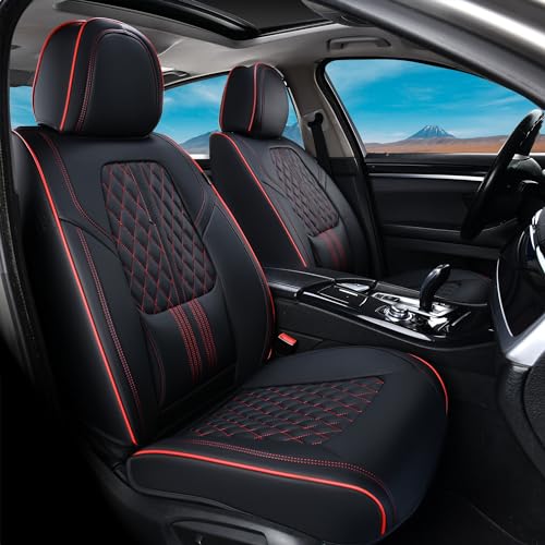Coverado Seat Covers, Car Front Seat Covers with Backrest, Nappa Leather Car Seat Protectors,Waterproof &Breathable,Anti-Slip Automotive Seat Cushion, Universal Fit for Most Vehicles,2Pcs Black - color: Black&Red(Lumbar Support), size: Front Pair