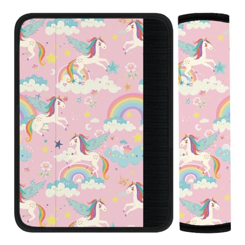 2Pcs Seat Belt Cover Pad 11 Inch Long Seat Belt Cushion Soft Comfort Strap Pad Auto Accessory Decoration for Car Truck SUV Bag Backpack Pink Colorful Rainbow - color: Colorful Unicorn