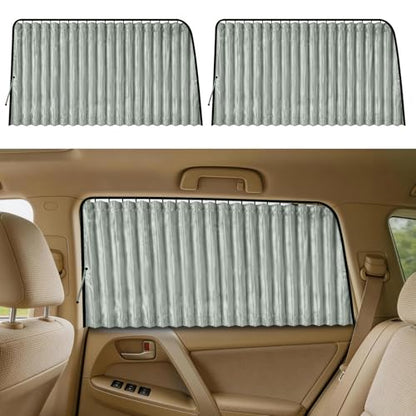 ZATOOTO Car Side Window Sun Shade - 2 Pcs Grey Magnetic Privacy Sunshades - Curtain Keeps Cooler Screen for Baby Sleeping - color: Silver Faux Silk Louvered–Rear 2PCS