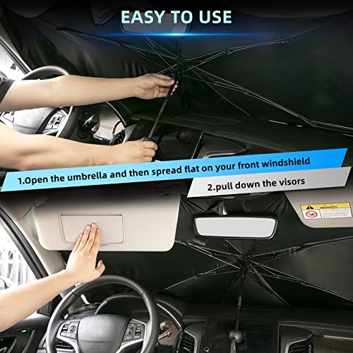 Car Windshield Sun Shade Umbrella Foldable for Sedan,SUVs and Vans, Durable Sun Shield with 100% UV Protection & Heat Insulation, Universal Fit Car Sun Visor 57" x 31.5" inches.