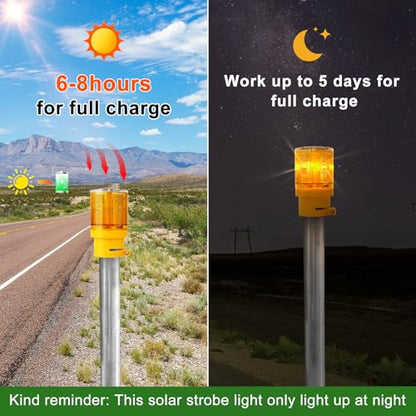 Aolyty LED Solar Strobe Warning Light Flashing Construction Safety Road Barricade Traffic Automatic Vehicle Signal Beacon Lamp Waterproof Automatically Turn on (Yellow) - color: Yellow