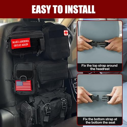 Tactical Car Seat Back Organizer,Tactical Molle Seat Back Organizer with 5 Detachable Molle Pouch,Velcro Label Can Be Removed,Universal Fits for Car Truck Jeep Vehicle - color: Red flag