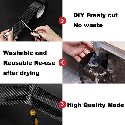 Automotive Car Door Edge Entry Guards Door Sill Protector Strip 5D Carbon Fiber Vinyl Wrap Film Paint Threshold Scuff Plate Protectors Anti-Collision for Most Vehicles (Black, 1.2in*33FT) - size: 1.2in*33FT