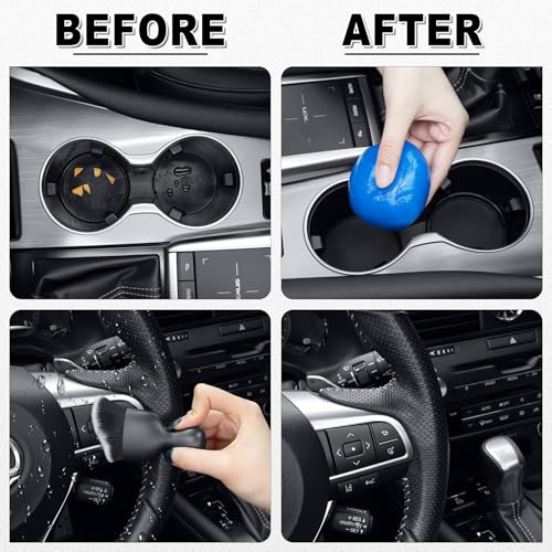 SINGARO Car Cleaning Kit, Universal Car Interior Cleaning Gel and Detailing Brush, Car Putty with 2 Soft Brush Accessories, Car Slime and Dust Brush, Cleaner Gifts for Men Women