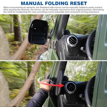 SHEJISI Wrangler Mirrors Doors Off Compatible with Wrangler JK TJ & Unlimited 1997-2018,Wrangler Mirrors Can be Folded and Reset When Encountering Obstacles,The HD Large Field of View is Anti-shaking