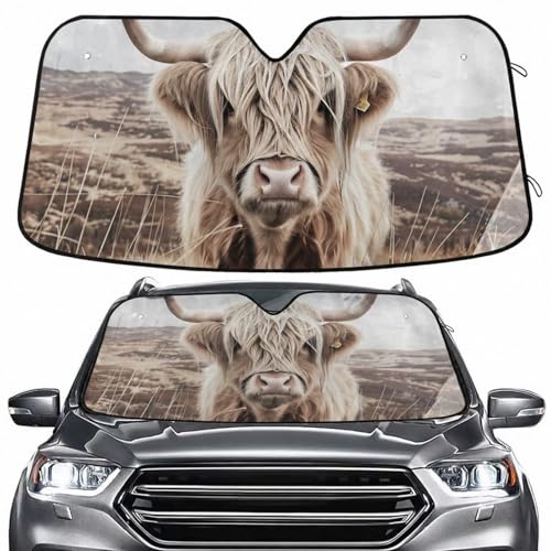 Windshield Sun Shade Highland Cattle Cow Mountain Front Window Block UV Shades Visor Reflective Retractable for Car SUV Trucks - color: F008