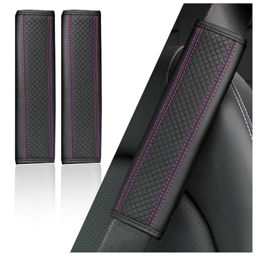 2PCS Car Seat Belt Cover Pad,Breathable Leather Seatbelt Covers for Shoulder Protection and Car Decorations,Seatbelt Cushion Adding Car Seat Strap Pads Car Accessories Interior (Black/Purple) - color: Black/Purple