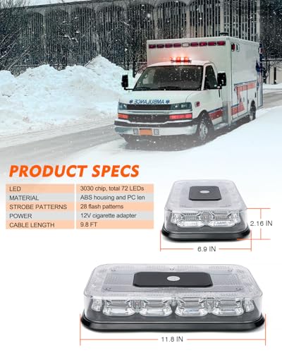 LUMENIX LED Roof Top Strobe Beacon Light Bar Rooftop Security Warning Emergency Flashing Plow Lights for First Responder Firefighter Vehicles Fire Trucks Cars Snowplow - Red White - color: Red and White