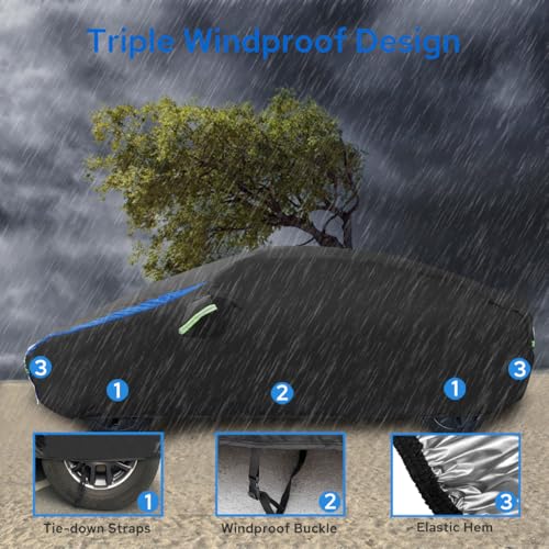 Avecrew Car Cover for Tesla Model Y, Custom Fit Full Exterior Cover with Charging Port and Breathable Ventilation Mesh, Waterproof All Weather Outdoor Rain Snow Sun Protection Cover - size: Fit Tesla Model Y