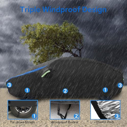 Avecrew Car Cover for Tesla Model Y, Custom Fit Full Exterior Cover with Charging Port and Breathable Ventilation Mesh, Waterproof All Weather Outdoor Rain Snow Sun Protection Cover - size: Fit Tesla Model Y