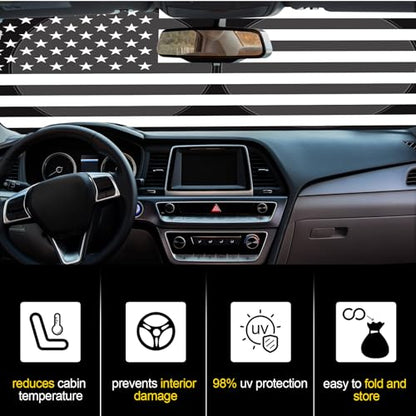 Woanger Windshield Sun Shade Foldable Car Front Window Covers for Car Accessories Sun Heat UV Rays Visor Protector Protection for Universal Cars SUV Truck (Flag) - style: Flag
