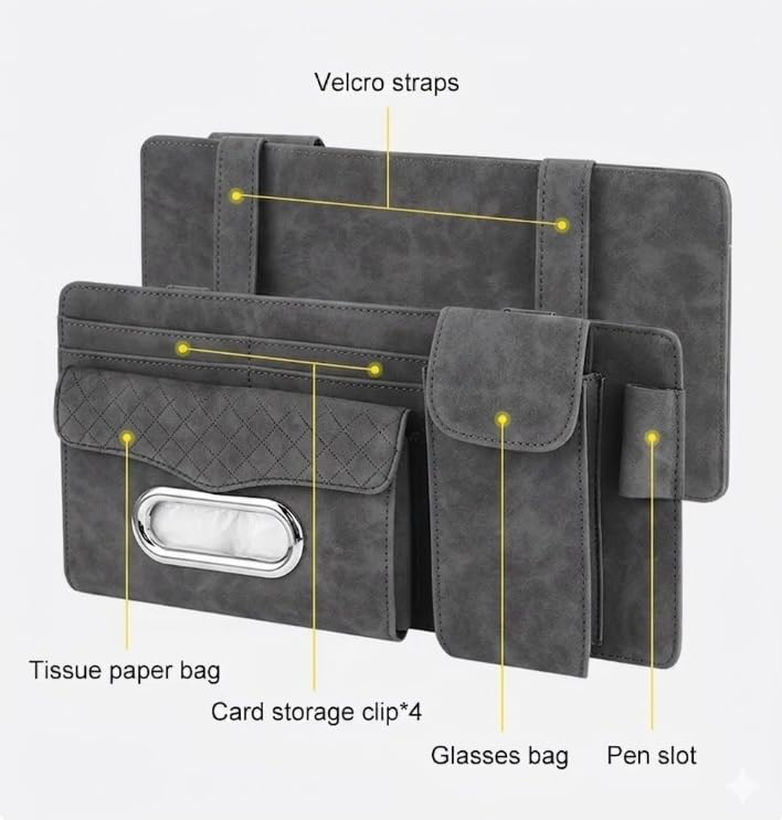 Multifunctional Car Visor Organizer (Suede leather - Gray) - color: Suede leather - Gray