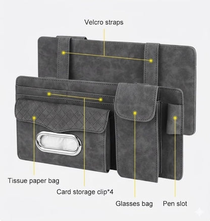 Multifunctional Car Visor Organizer (Suede leather - Gray) - color: Suede leather - Gray