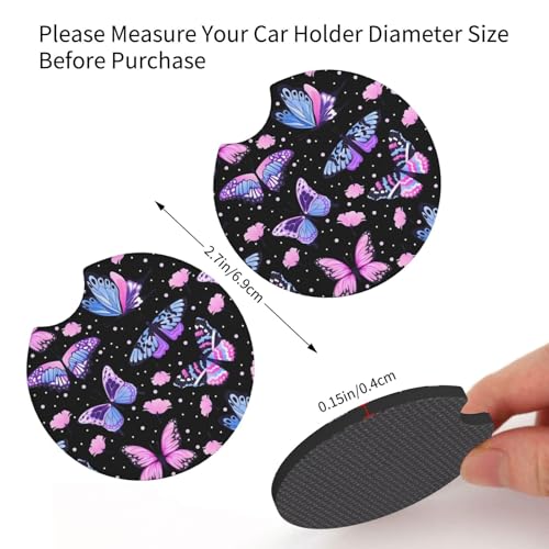 Purple Butterfly Steering Wheel Cover - Beauty Butterfly Wheel Cover Anti-Slip Breathable Universal for 15 Inch Car Steering Wheel Cover with 2 Pieces Car Coasters Suitable for Men Women - color: Purple Butterfly1